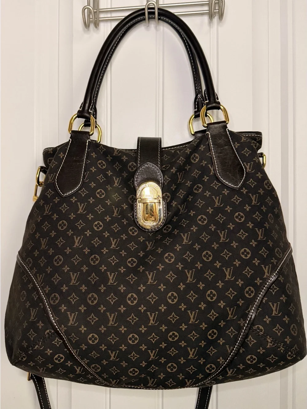 Louis Vuitton Monogram Canvas Shoulder Bag in Dark Brown and Black